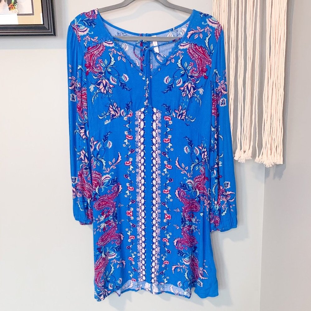 Xhilaration Blue Floral Long Sleeve Dress - Picture 2 of 6